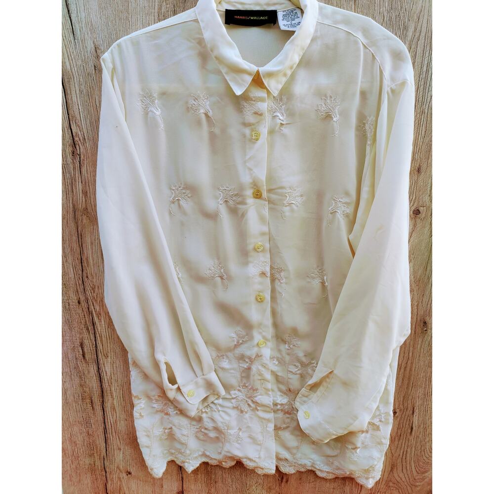 Vintage Harris/Wallace Cream Embroidered Long Sleeve Blouse Cottagecore, SZ.12